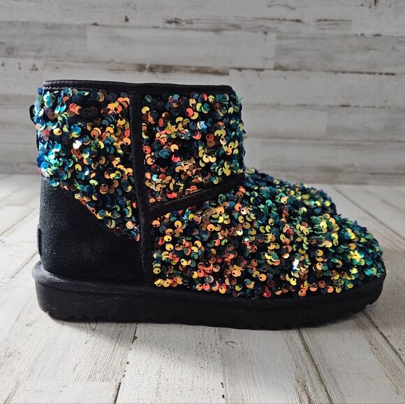 UGG Shoes - UGG Classic Mini Stellar Sequin 1112515 Black Multi Color Womens Sz 7 Boots